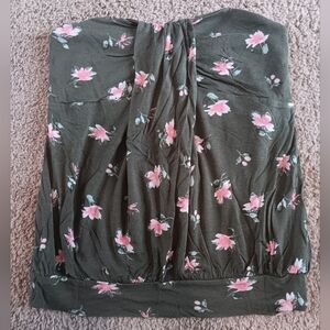 New York & Company Olive Floral Tube Top